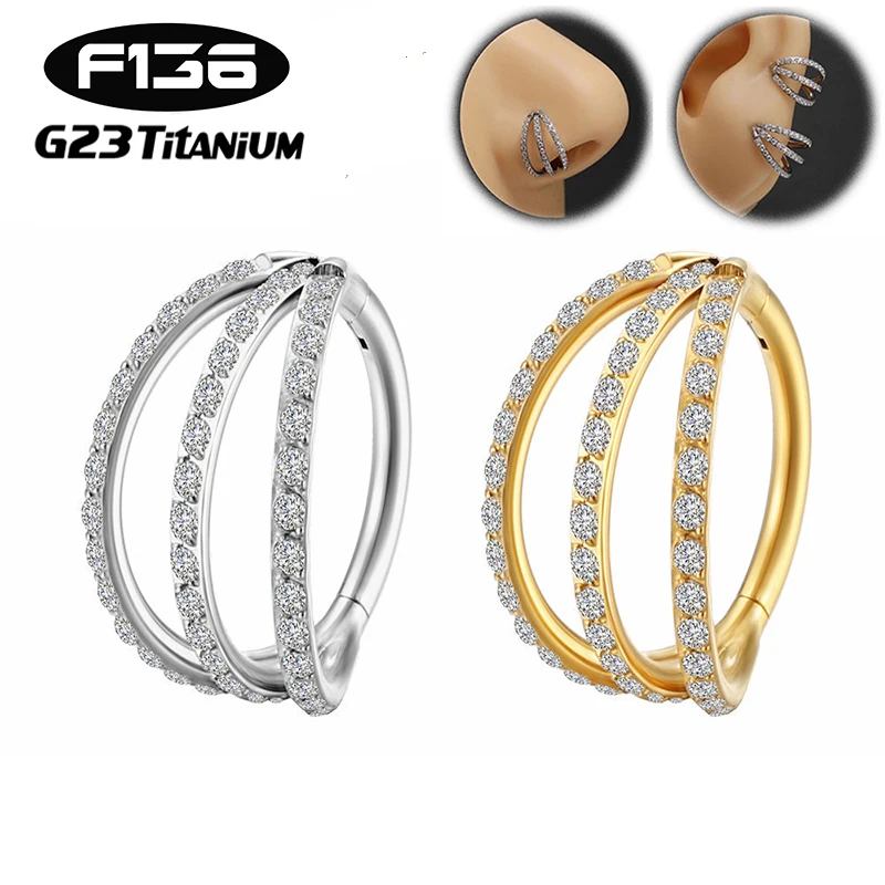 

1PC F136 Titanium Piercing Hinged Nose Rings Septum Clicker Cartilage Earring Hoop 3 Row CZ Helix Conch Ear PIERC Body Jewelry