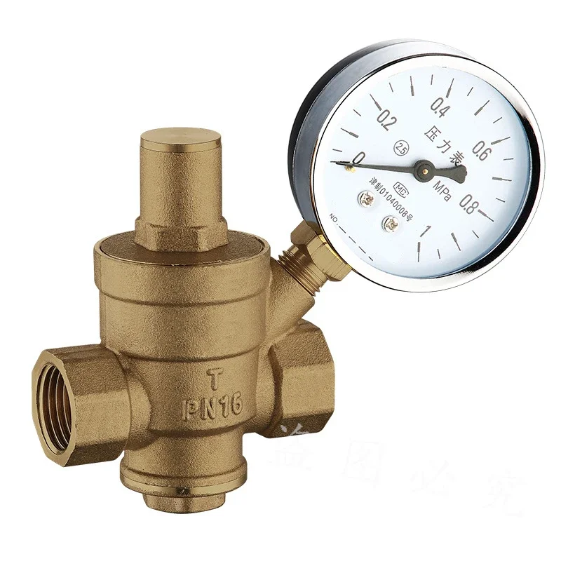 

DN15 Adjustable Brass Water Pressure Reducing Regulator Valve Internal and outer thread PN 1.6 and Pressure Gauge