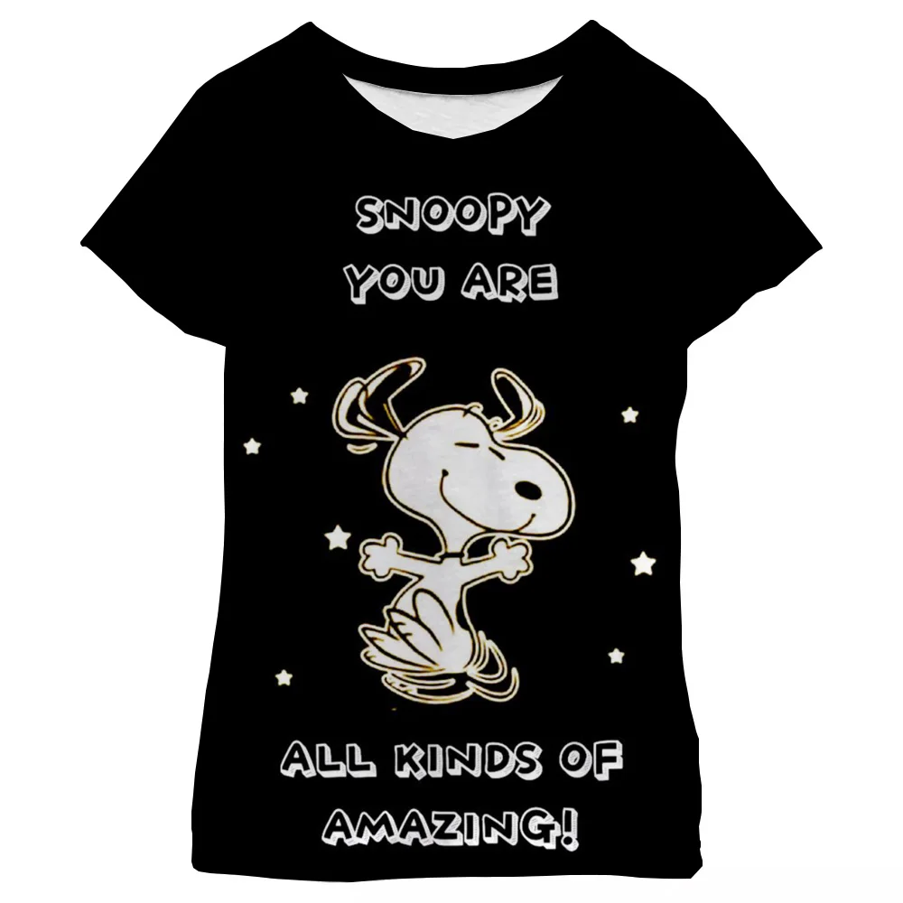 Snoopy estampa de desenho animado moda camiseta gráfica para meninas verão perfeito ao ar livre ativo diversão manga curta camiseta roupas infantis