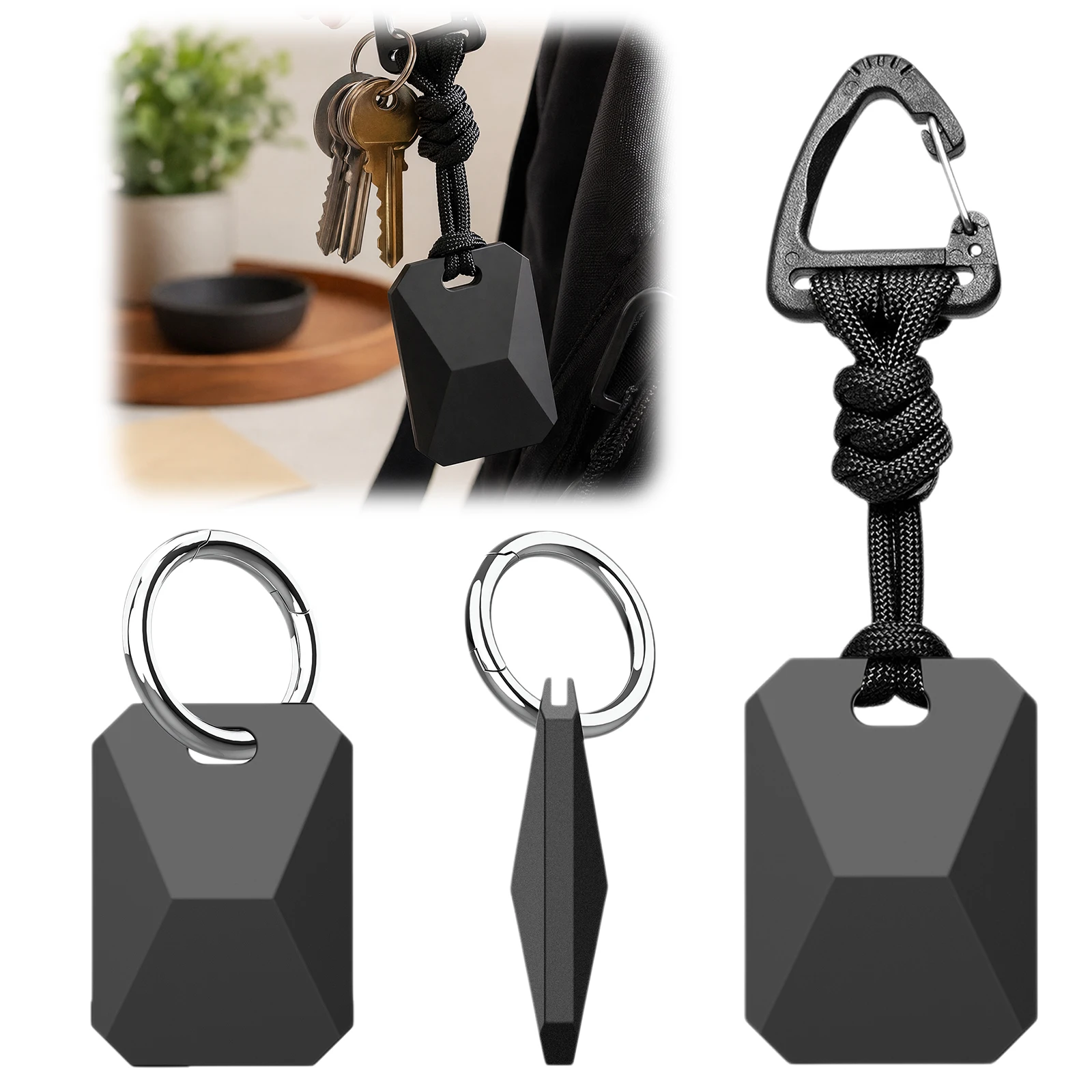 Silicone Case for AirTag Woven Keychain Strap Anti-lost Tracker Protective Cover Key Ring Holder
