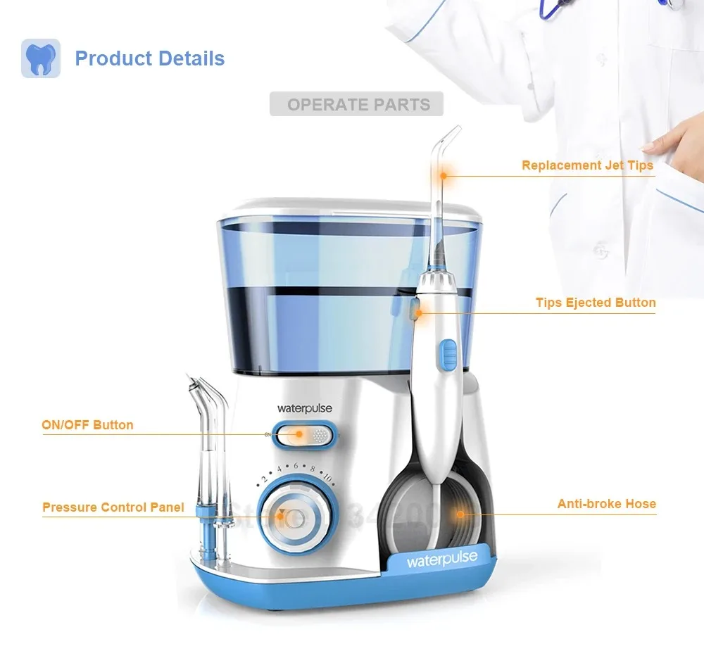 Electric Water Flosser 800ML Tank 5 Nozzles Oral Irrigator for Teeth Cleaner Mouth Washing Dental Flosser