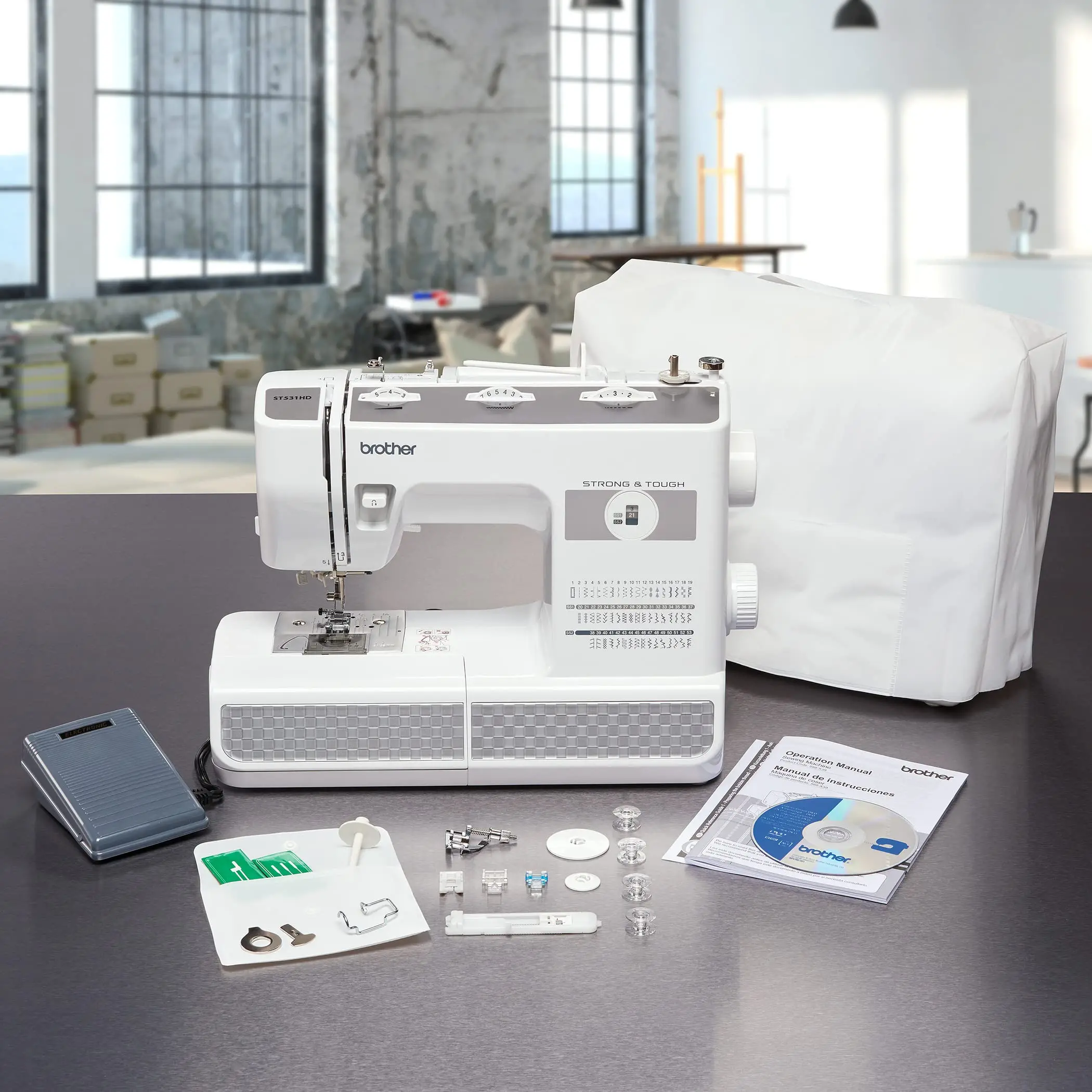 ST531HD Strong & Tough 53Stitch Sewing Machine with Finger Guard Easily Adjust The Stitch Width and Length with The Control Dial