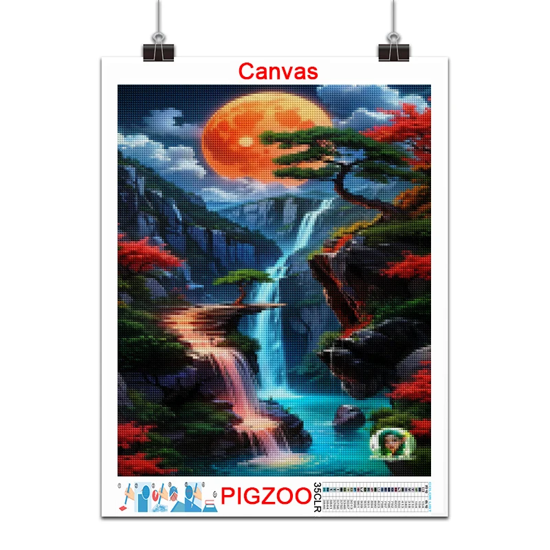 Duży obraz diamentowy z motywem kaskad w świetle księżyca, dekoracja domu, pełny kwadratowy i okrągły haft mozaikowy, haft krzyżykowy, prezent.