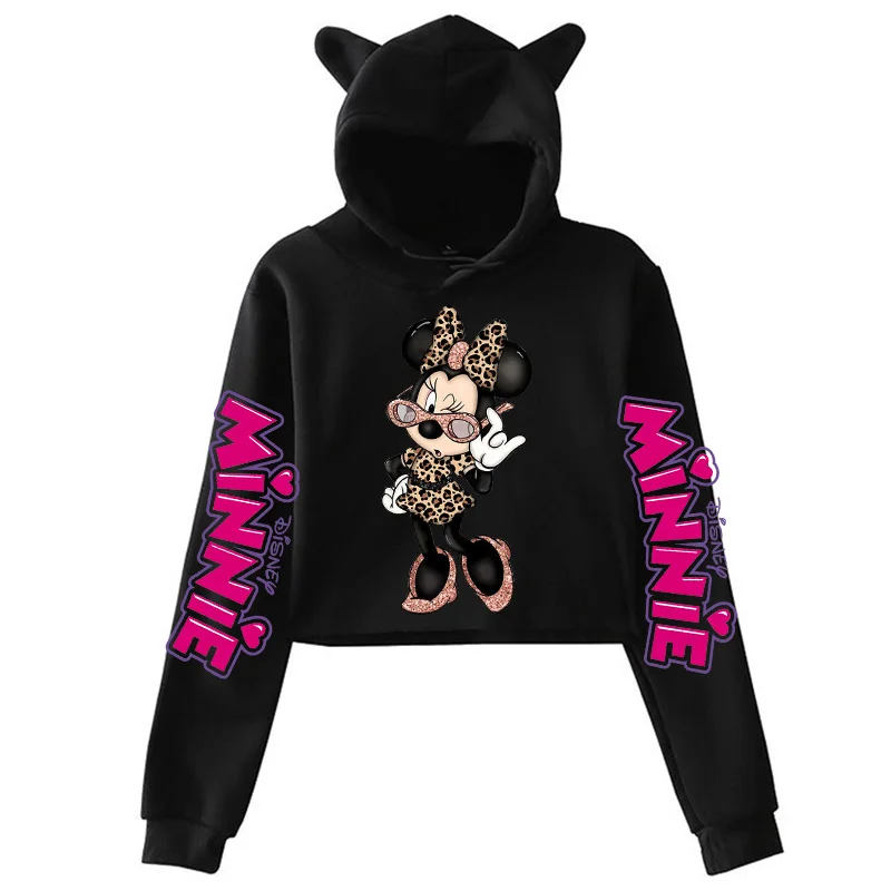 Crop Top Hoodies Cute Cartoon Manga Disney Mickey Minnie Mouse Hoodie Clothes Kid Girl Boy Sweatshirt Cropped Hoody Baby Top