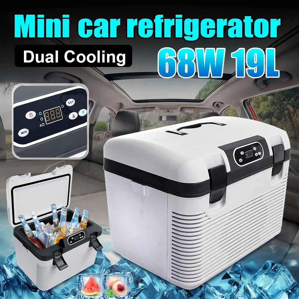 19L Car Refrigerator Mini Fridge Freezer Portable Compressor Cooler DC12-24V To AC220V Ice Box For Camping Travel