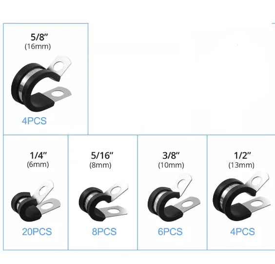 Assortment Set Clamps Rubber P Clamp Set Sturdy And Strong Waterproof Anti-corrosion Managing Wiring And Cables