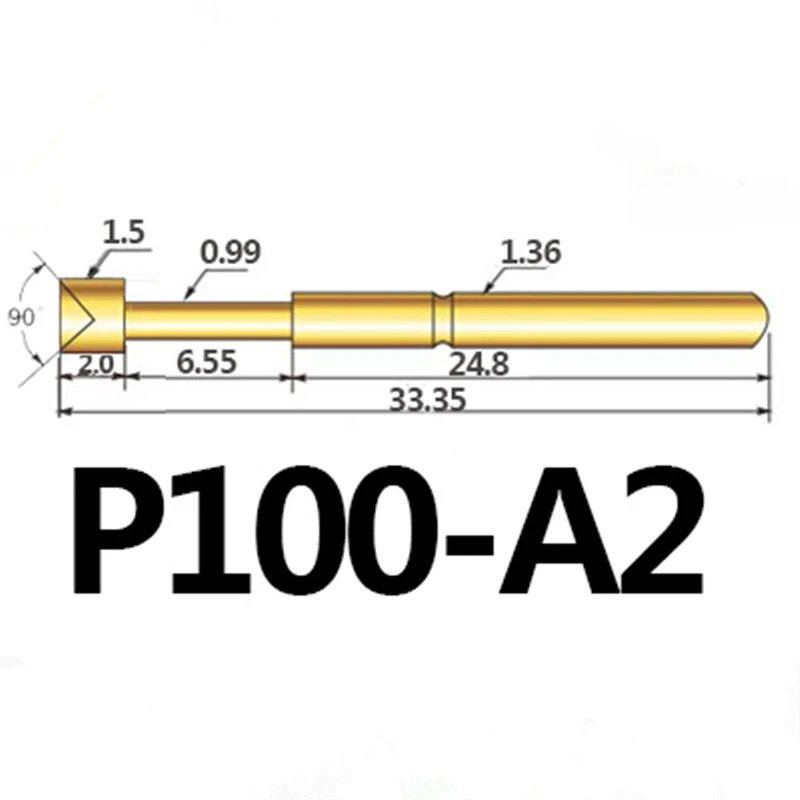 P100-A2 New Product For Testing Circuit Board Length 33.35mm Bullet Metal Spring Test Probe Nickel-Plated Spring Probe Tool