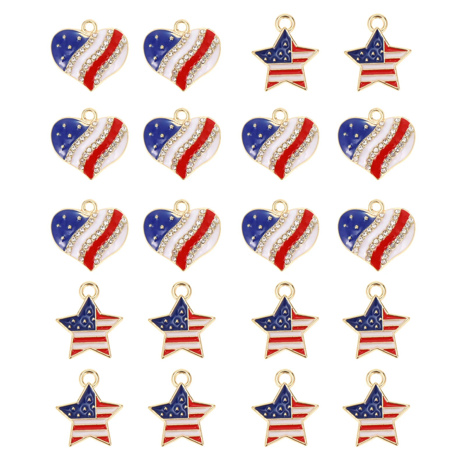 

20 Pieces Diamond Bracelet Pendant Heart Shaped Embellishment Patriotic Ornaments Festival Alloy Pendant Independence Day