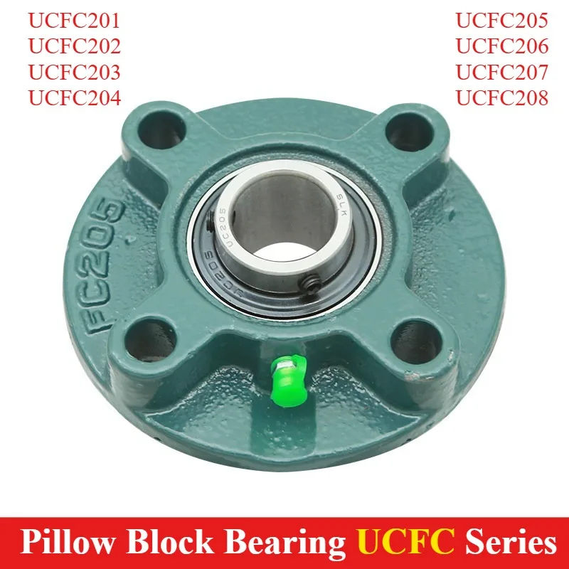 1pcs Pillow Block Bearing Round Flange UCFC201 202 203 204 205 206 207 208 4 Bolt Cast Iron Housing Mounted Ball Bearing Insert