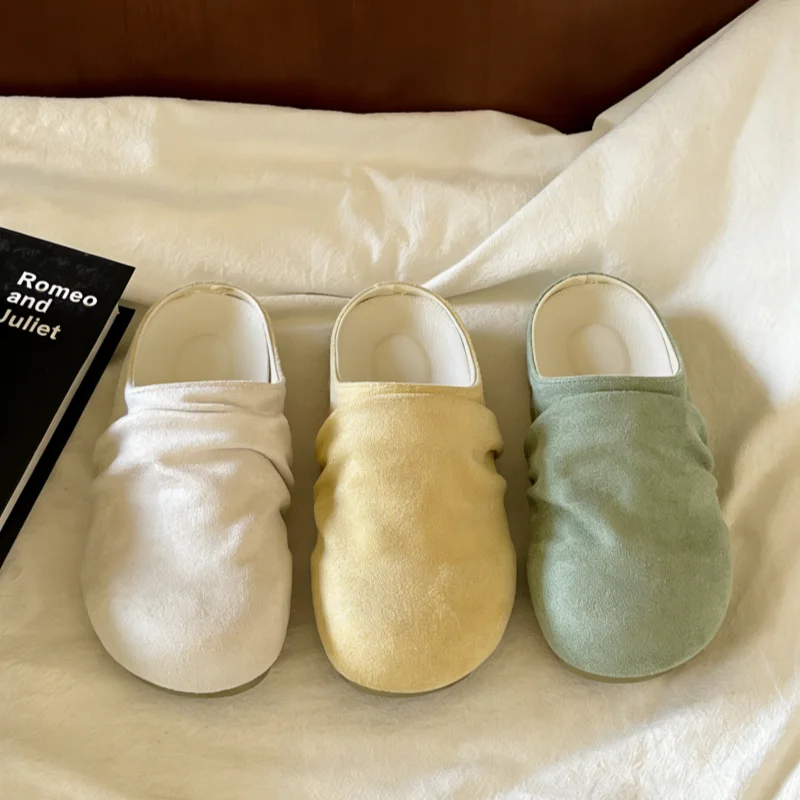 

Niche White Pleated Platform Shoes for Women, 2026 New Spring and Summer Slip-On Lazy Peep-Toe Half Slippers