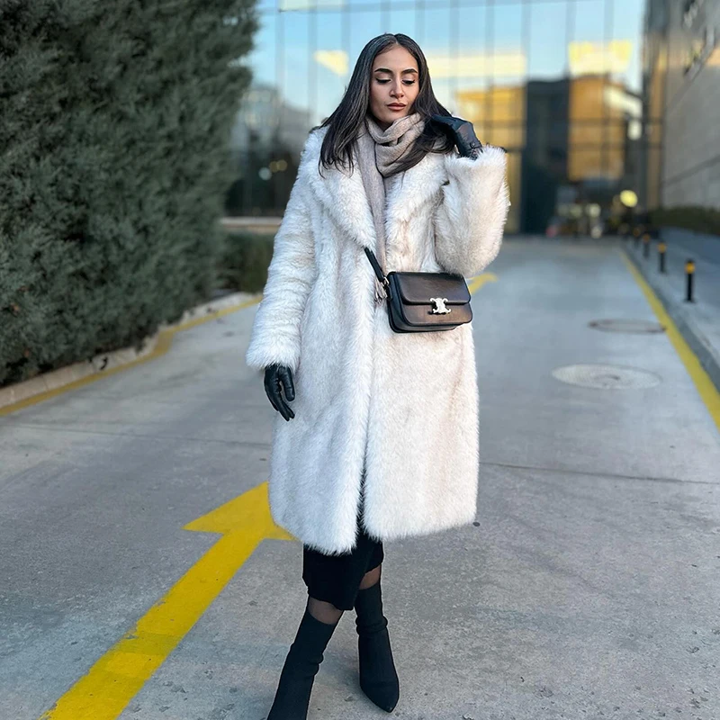 Neo Mint Slouchy Chic Gradient Long Eco Faux Fur Coat Women Winter Thick Warm Fluffy Fox Fur Jacket Brand Fashion Girls Overcoat