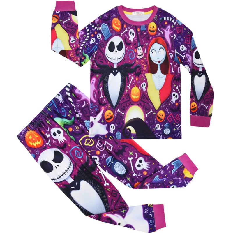 The Nightmare Before Christmas Kids Pajamas Sets Cartoon Round Neck Long Sleeve Pants Sleepwear Boys Girls Casual Home Clothes