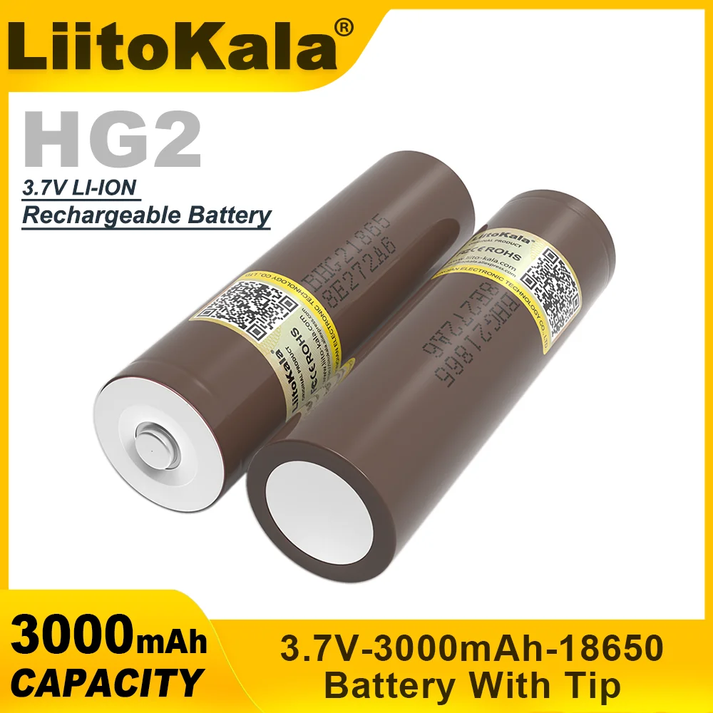 LiitoKala NEW Original 3.7V HG2 18650 3000mAh Rechargeable Battery 3.6V discharge 20A dedicated For hg2 batteries  With Pointed