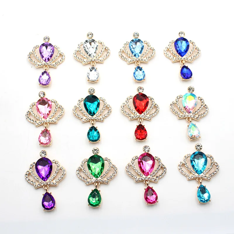 Crown Crystal Pendant Clasp, Alloy Rhinestone Clasp, DIY Wedding Dress Clasp, Gift Box, Decorative Accessories, 32x48mm, 10Pcs