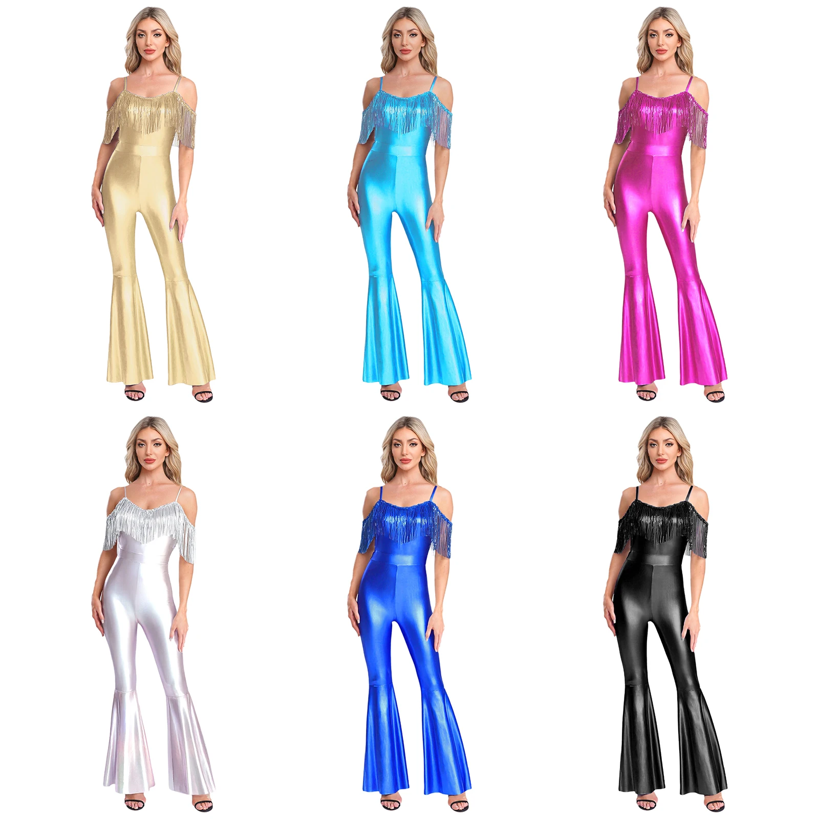 

Women Skinny Shiny Jazz Waltz Disco Party Stage Dance Performance Rompers Music Festival Party Tango Jazz 70s 80s Disco Outfits