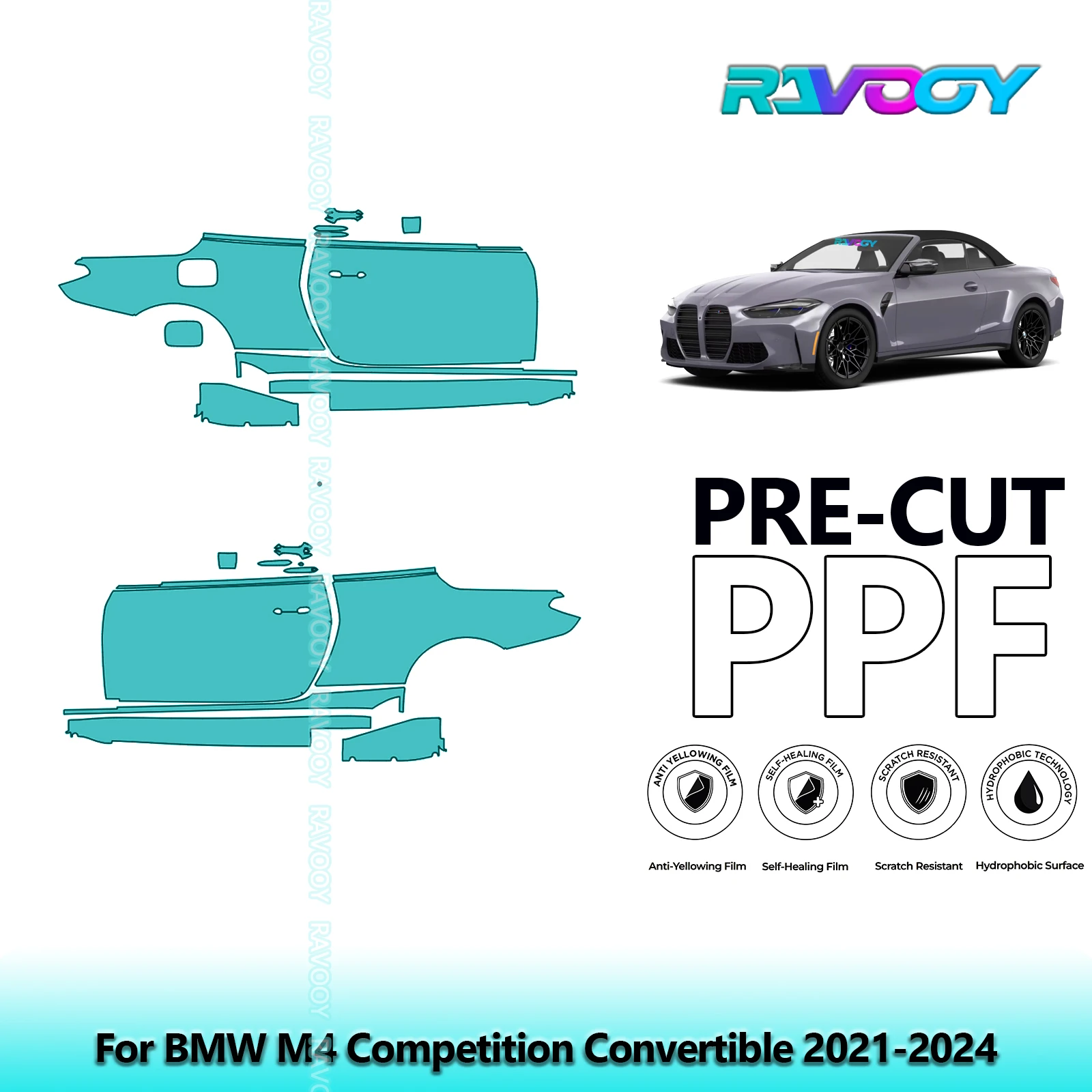 

For BMW M4 Competition Convertible 2021-2024 8.5mil Clear Matte Pre-Cut PPF Door & A/B Pillar Kit TPU Paint Protection Film Set