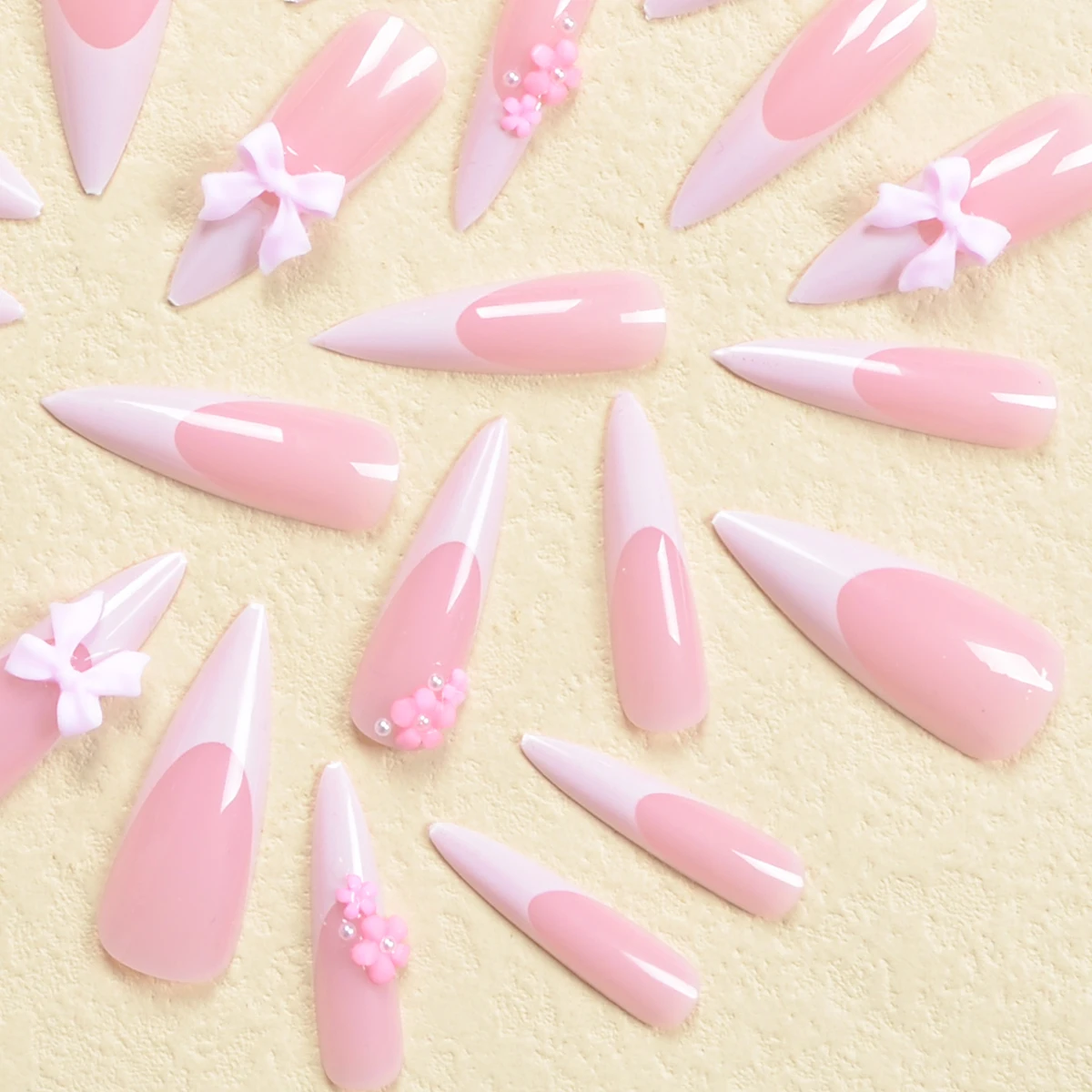 

24 pieces of long pointed armor white French side 3d pink butterfly diamond pink flower drill wear armor suit