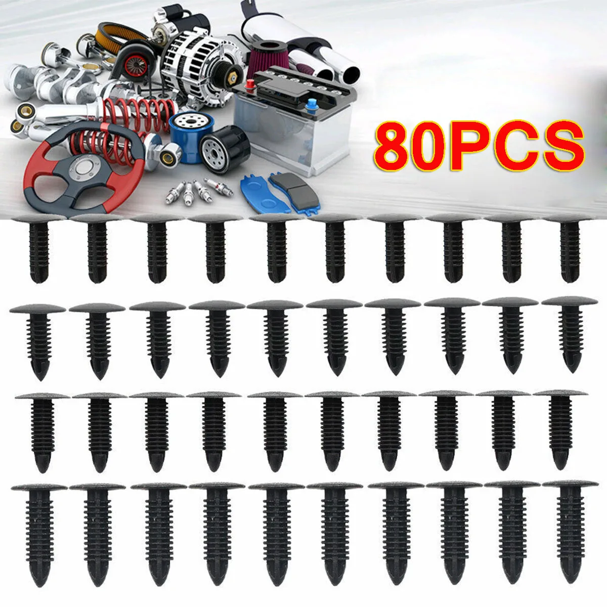80Pcs 5-8mm Plastic Car Body Push Pin Rivet Nut Trim Panel Fastener Clip Mouldings Assortment Rivet Bike Fairing Trim Clips Home