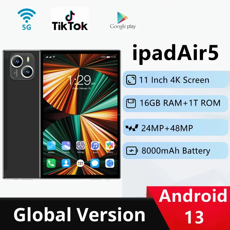 Tableta Android AIR5 de 11 pulgadas con Bluetooth, 16GB de RAM + 1T de ROM, 2023 mAh, Deca Core, 24 + 48MP, WPS + 5G, WIFI, GPS, portátil, novedad