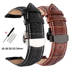 16mm 18mm 20mm 22mm 24mm Leather Watch Strap Replacement Men Women Wrist Band Waterproof Sport Bracelet Solid Folding Buckle