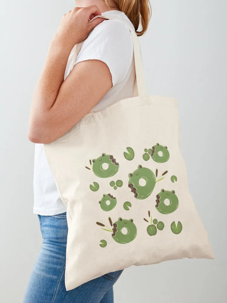 Froggy donuts and lily pads Tote Bag tote bags cloth Reusable custom bag women Canvas Bag