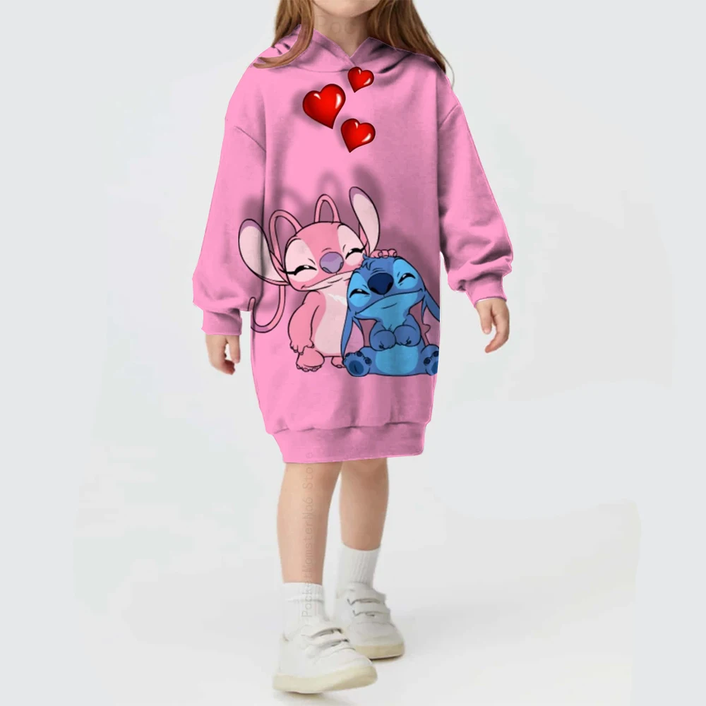 New Girls Disney Stitch Sports Hoodie Print Girls Spring Casual Girl Dress Cartoon Street Style Cute Clothes