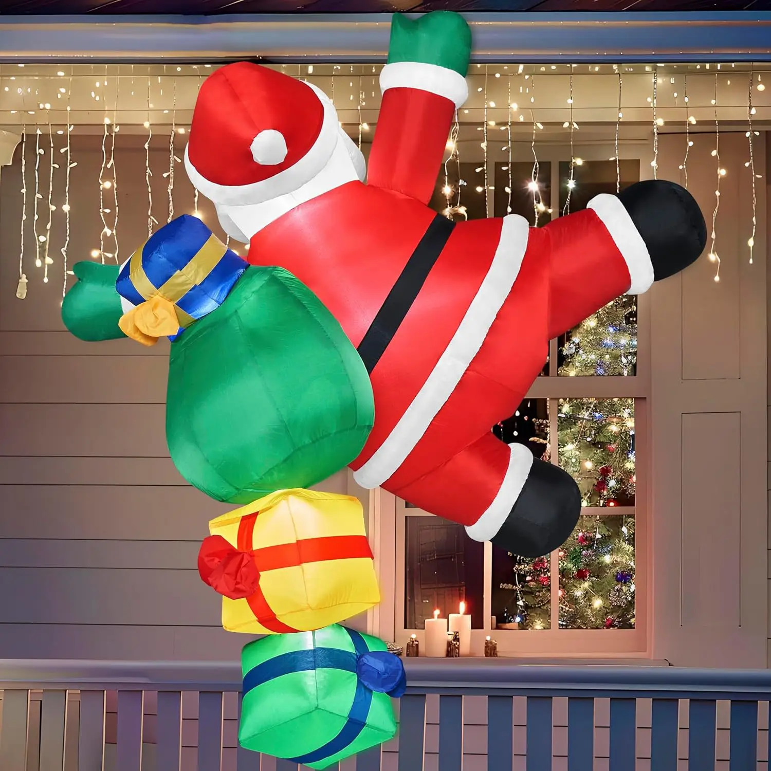 Christmas luminous inflatable air mold climbing wall Santa Claus gift bag outdoor garden pendant decorative ornament