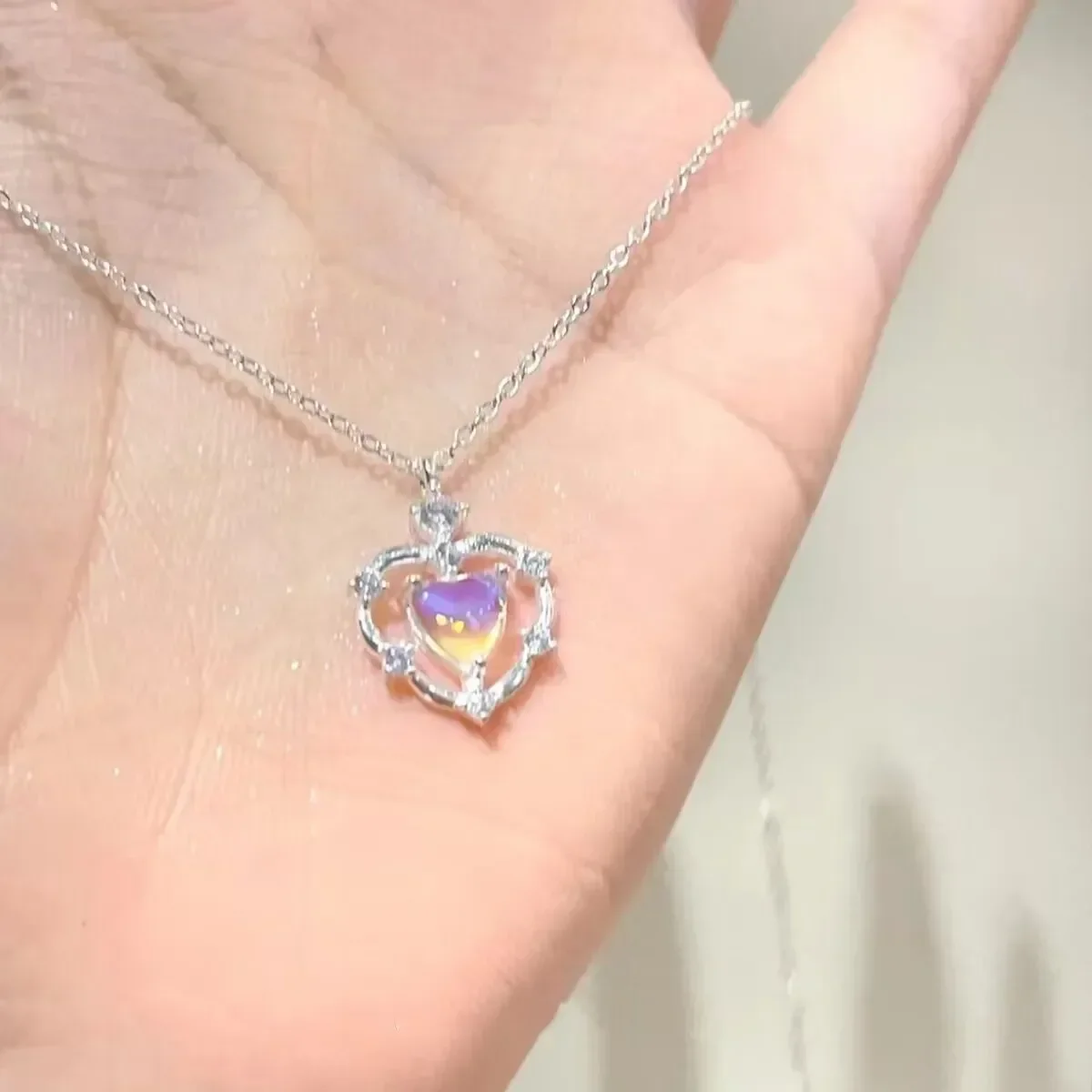 Подвеска Heart Pendant Fashion Chain Necklace Popular Women Charm Hollow Gradient Clavicle Collar Jewelry Party Girl Gift