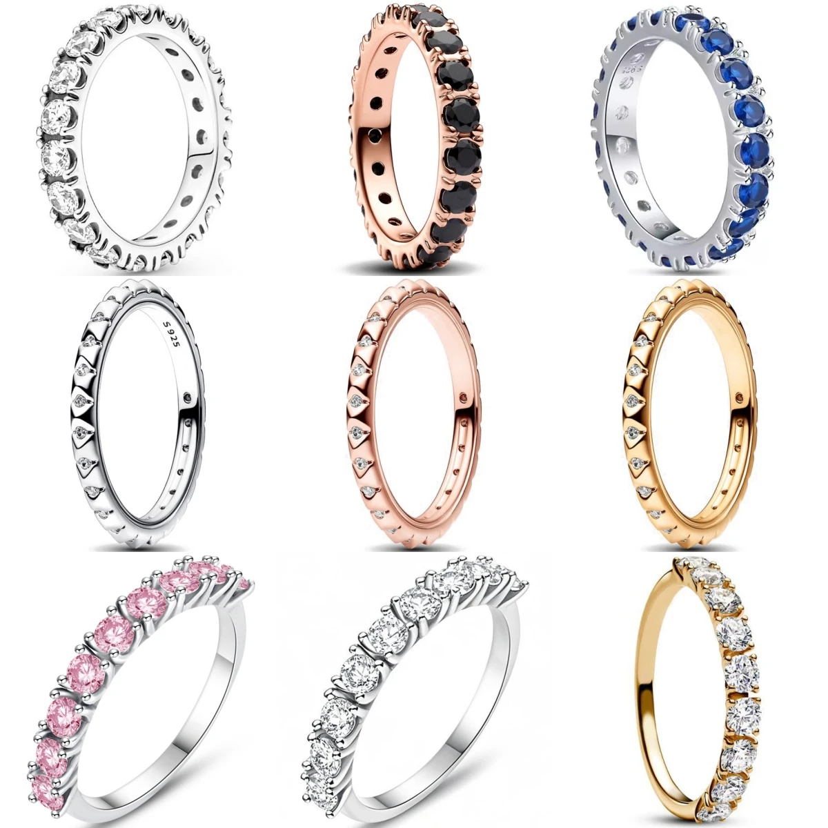 Anillo de plata 925 con banda de eternidad para mujer, repleto de circonita con incrustaciones brillantes, diseño minimalista apilable, accesorio de joyería de boda