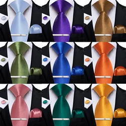 4Pcs Solid Green Brown Black Blue Red Satin 8cm Men Tie Set Handkerchief Cufflinks Wedding Party Accessories Gift for Husband