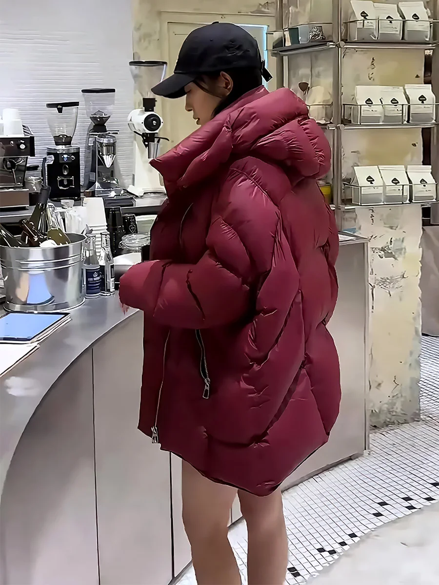 

Красная женская удлиненная куртка-пуховик с капюшоном, зимняя новинка, утепленная, с белым пухом, для повседневной носки