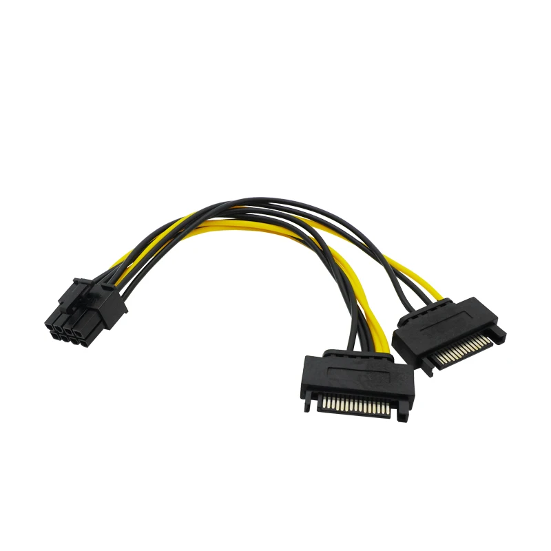 Câble adaptateur d'alimentation PCIE SATA 15 broches à 8 broches, 18cm, 1 pièce, double carte graphique, pour le minage de Bitcoin