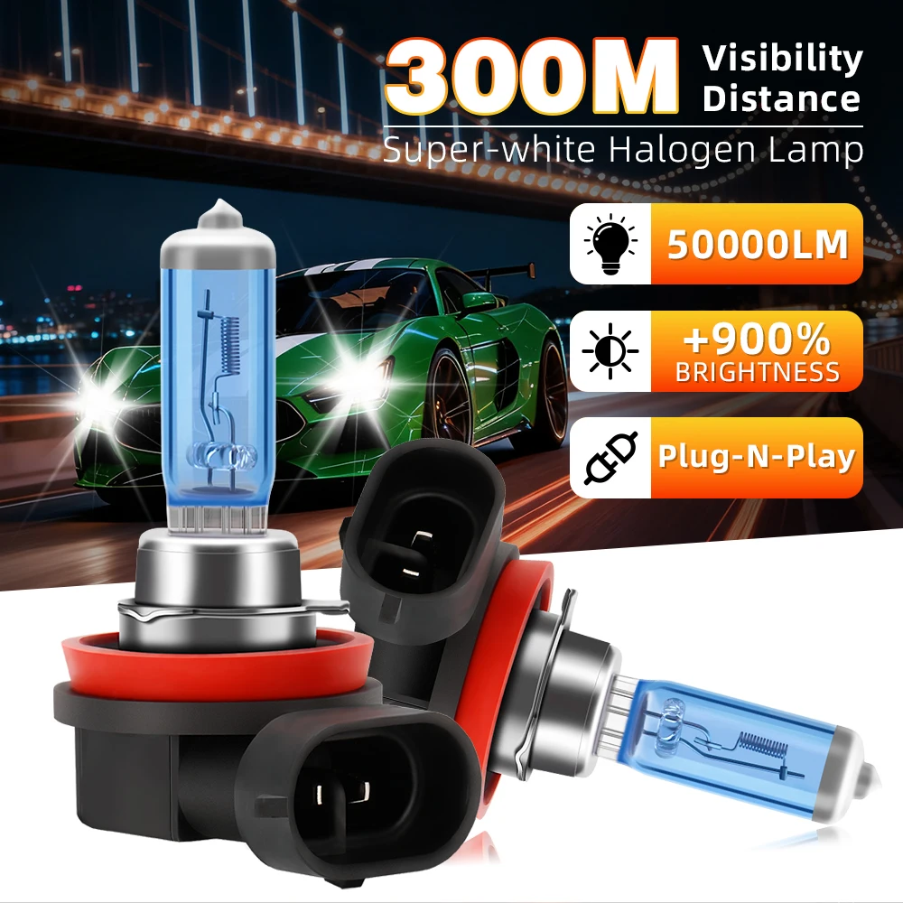 2PCS/4PCS H11 Halogen Lamps Canbus 50000LM Super Bright  High Power Car Headlight Bulbs 6000K Super White 12V 24V Auto Headlamps