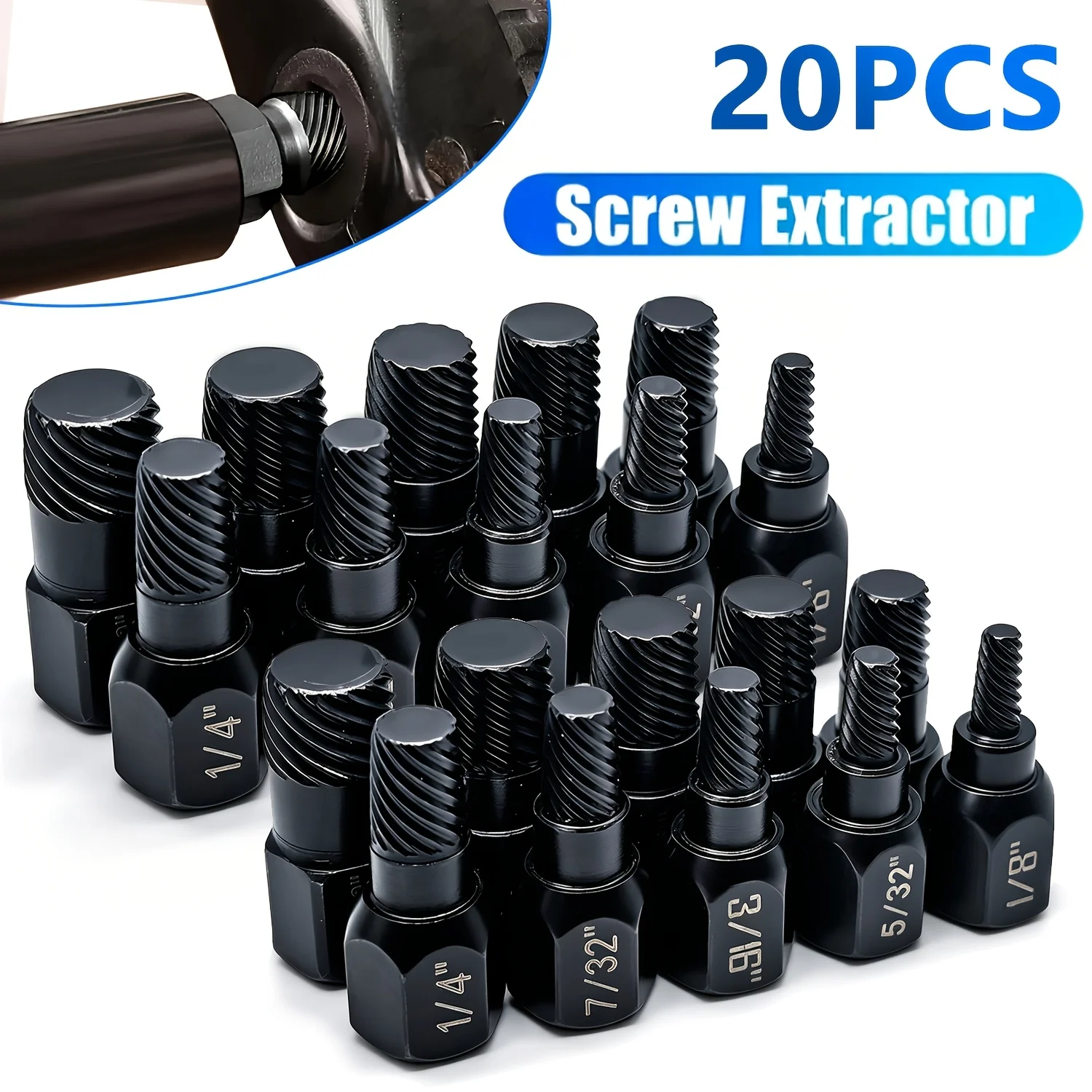 20Pcs Heavy Duty Chrome Alloy Broken Bolt Extractor No Drill Stripped Screw Remover Tool For Home Workshop Industrial Use