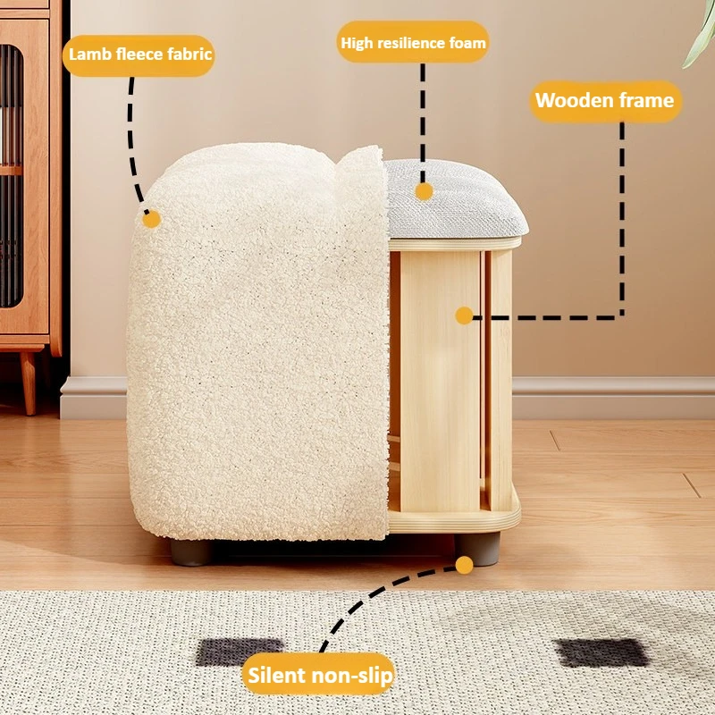 Lambs Wool Small Pouf Stool - Plush Sitting Cushion for Sofa, Living Room & Entryway, Soft Footrest & Shoe Changing Stool image 3