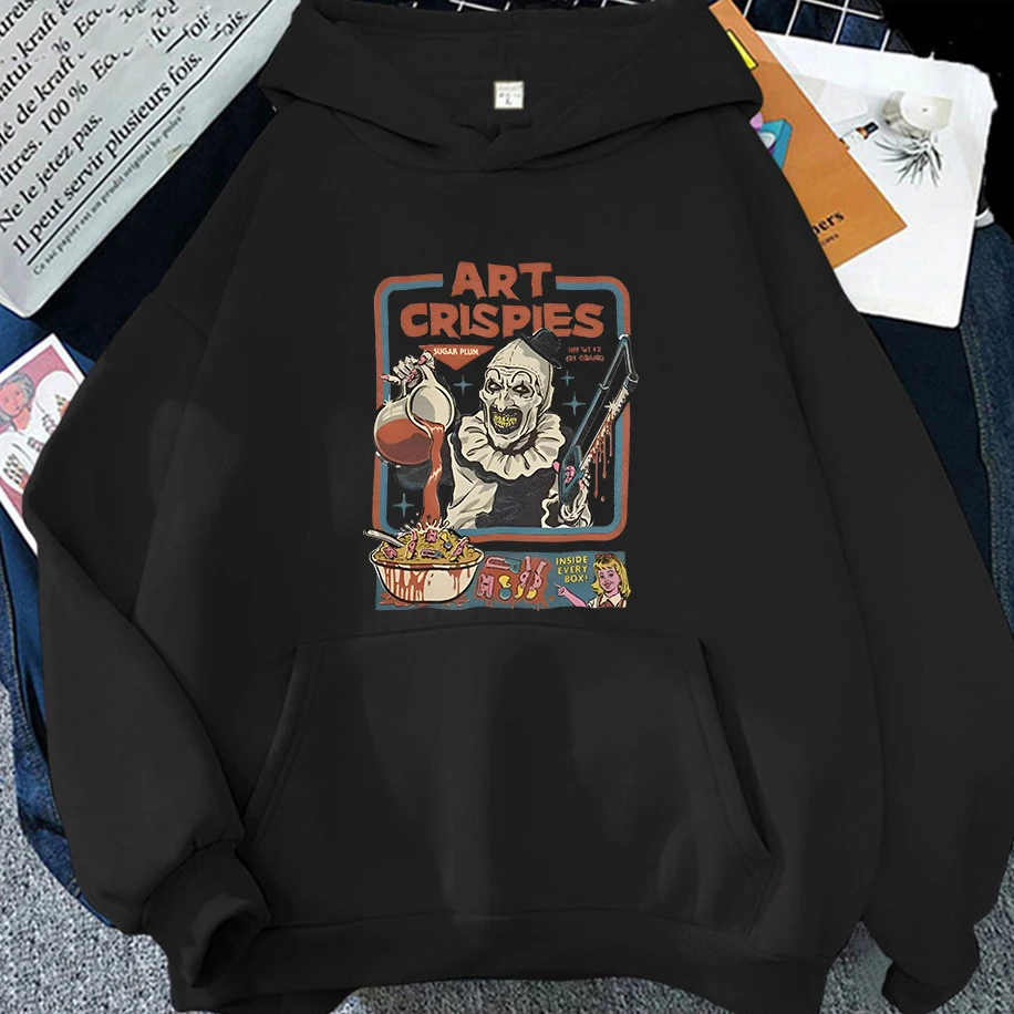 

Art Crispies Terrifier Clown Funny Hoodies Men Women Fashion Retro Horror Clothing Street Casual Loose Graffiti Couple's Tops