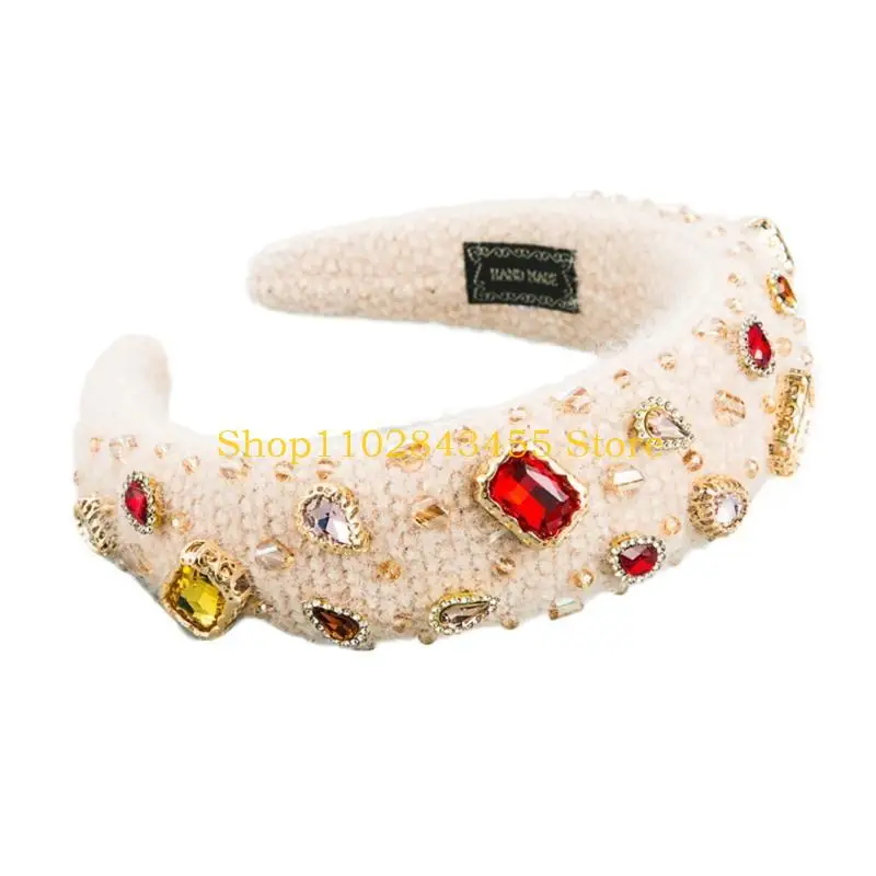 

49MC Винтажная повязка на голову с губчатой ​​подкладкой в ​​стиле барокко, вязаная фланелевая обруч, широкий обруч для волос, с