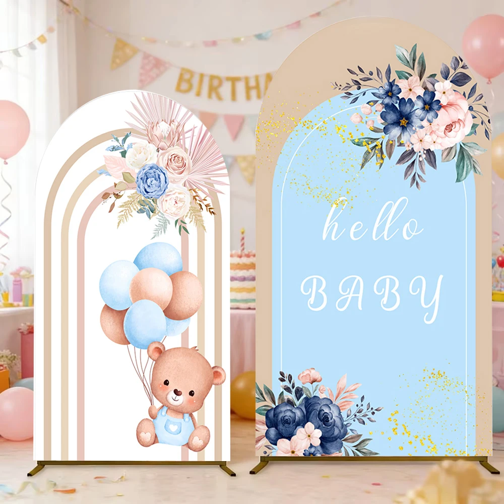 

Двусторонний фон для фотосессии Hello Baby: арка-дуга, розовый и синий цвета, для девочек и мальчиков, для детского праздника или дня рождения