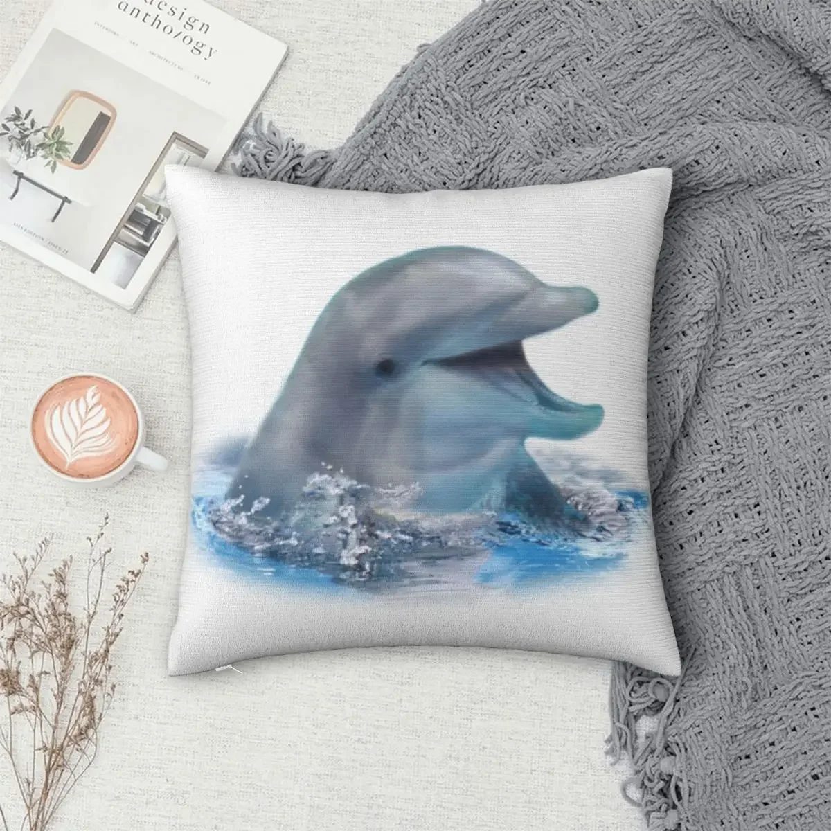 Pillow Cover Happy Dolphin Custom DIY Cushion Cover Laugh Ocean Fish Funny Pillow Case For Sofa Home Decoration Pillowcases