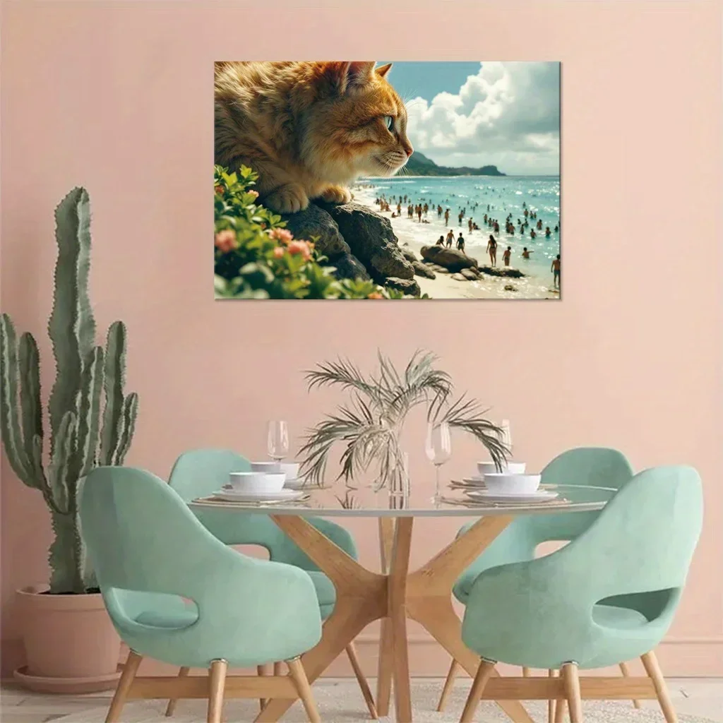 Um enorme gato à beira-mar 300/500/1000 peças quebra-cabeça de madeira para sala de jogos quarto sala de estar decoração jogo de desafio de dificuldade