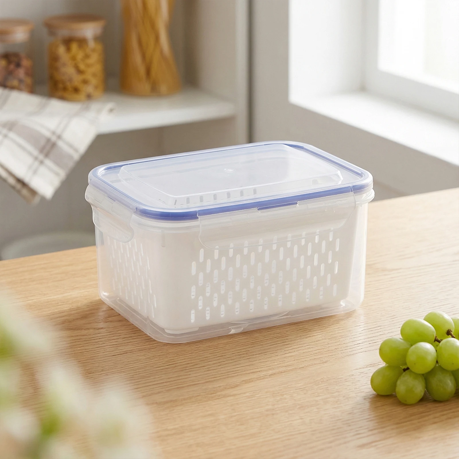 Fruit Storage Containers with Removable Colander Produce Containers Keep Fruits Vegetables Berry Meat Fresh Longer
