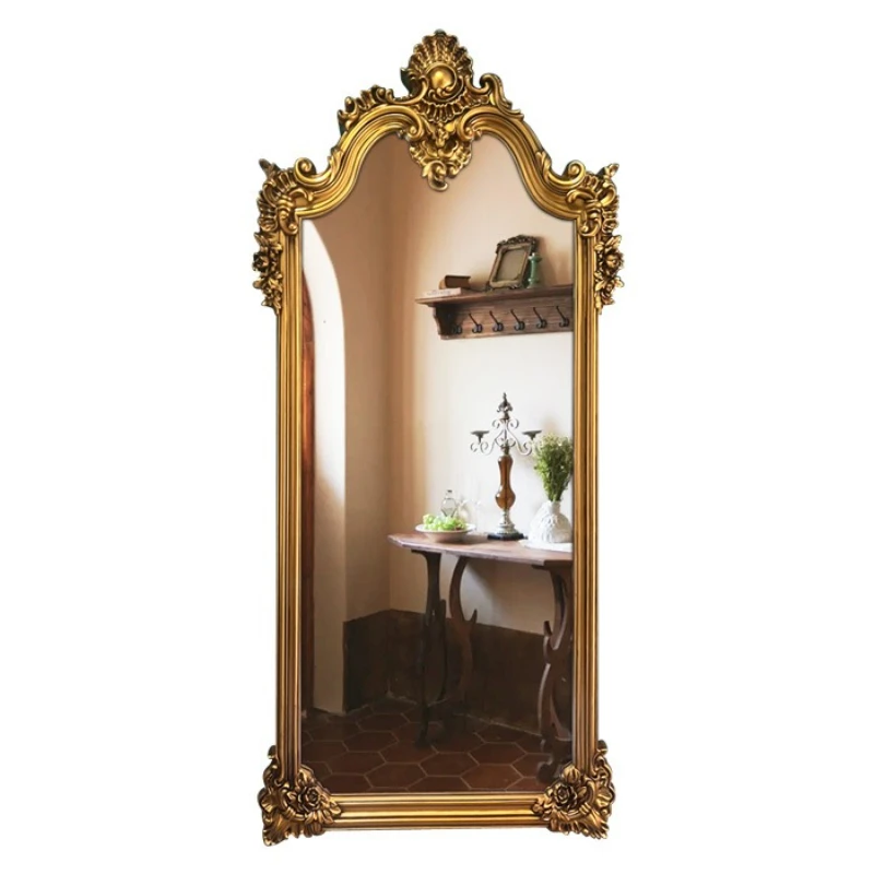 

European retro carved full-length mirror, medieval full-length mirror French style