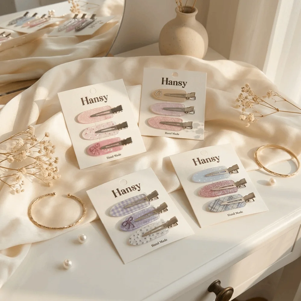 3 pcs/set Acrylic Seamless Hair Clip Bownot Transparent Polka Dot Hairpin Set Lightweight Candy Color Side Bangs Clip Daily