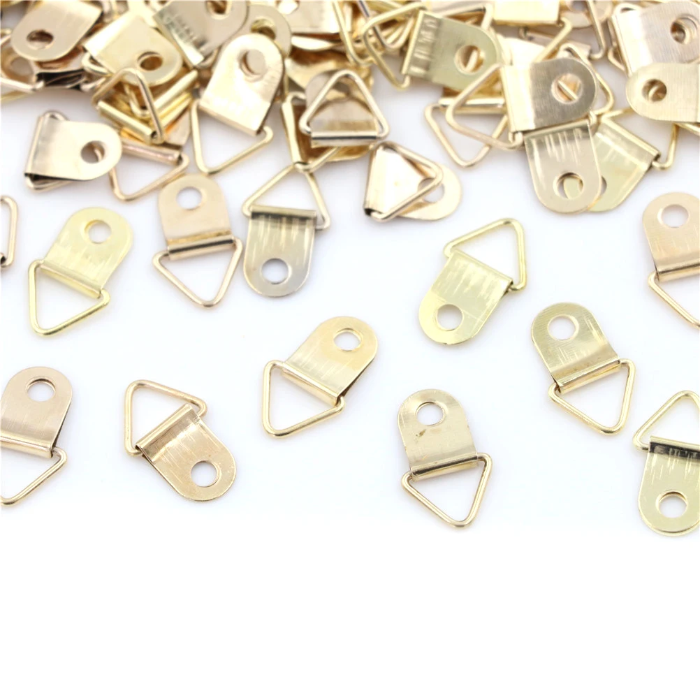 100PCS/10PCS Golden Triangle D-Ring Hanging Picture oil Painting Mirror Frame Hooks Hangers