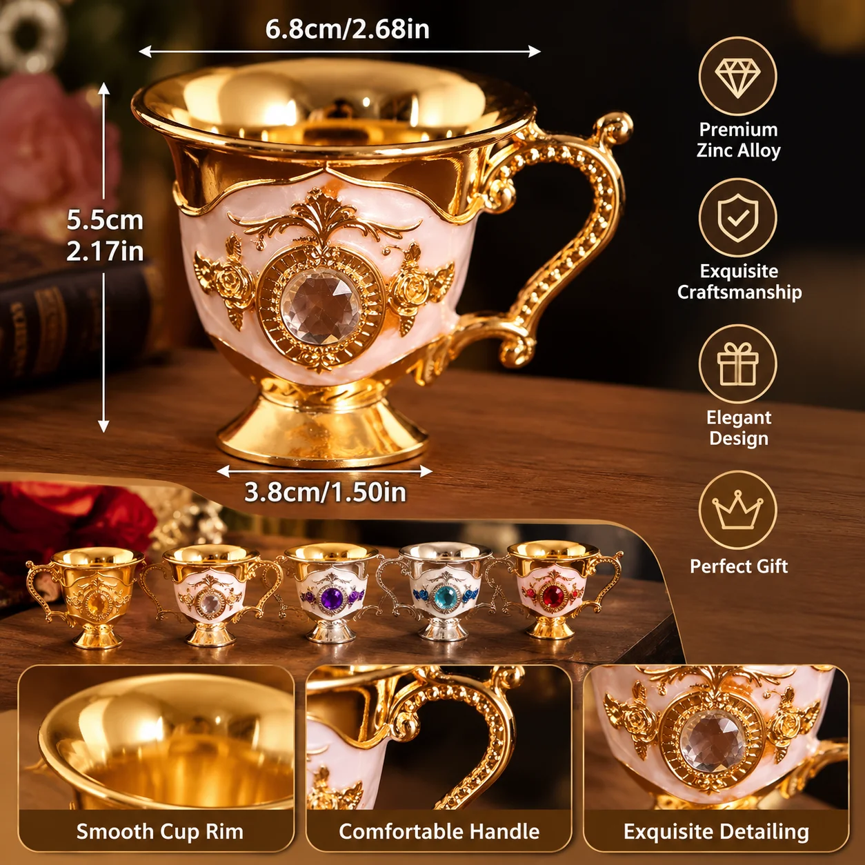 Fashion Europe and The United States Style Creative Home Metal White Wine Cup Alloy Pattern Gems Decorated Classical Wine Sets