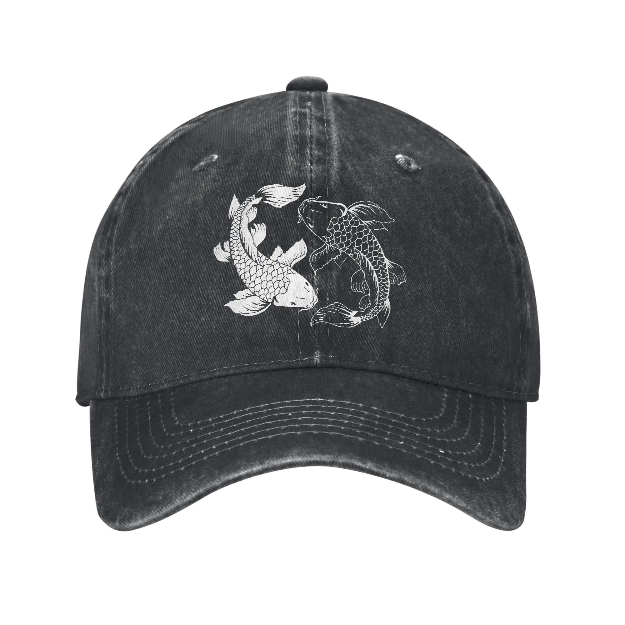 Yin and Yang Japanese Koi Fish Baseball Caps Classic Distressed Washed  Snapback Cap Unisex Style Outdoor Adjustable Caps Hat