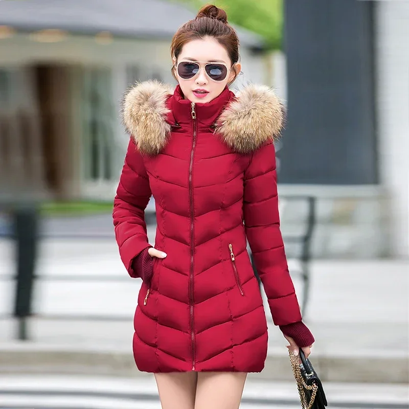 Winter Women Jacket 2021 Winter Thick Warm Padded Outwear Women Long women's winter coats Slim Fur Hooded Jackets Women Parkas