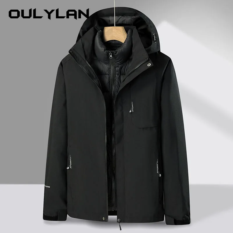 Fashionable Men's Outdoor Cotton Windbreaker Men's 3-In-1 Two-Piece Jacket Detachable Fleece Liner Couple Hiking Clothes