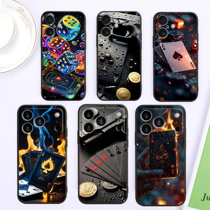 

Creative poker card patterns For Apple iPhone 17 16 16E 15 14 13 12 11 Pro Max Plus Black Soft Silicone Phone Case