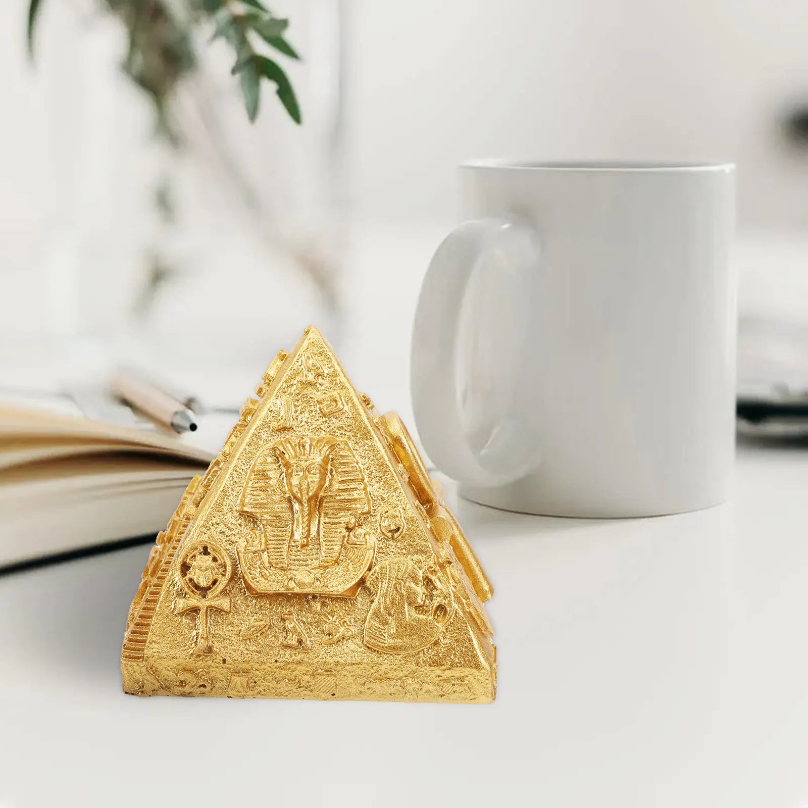 3Pcs Pyramid Decorative Resin Pyramid Ornament for Desktop Home Office Positive Energy Lucky Charm Desktop Decor